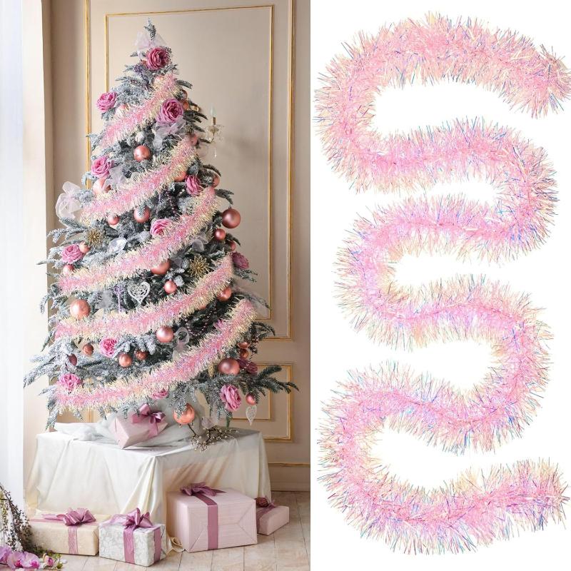 Tinsel Garland Decoration - 1/3/5PCS 2M Pink Christmas Tinsel Garland
